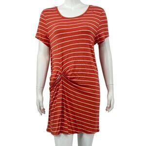 Deletta Anthropologie Dress Women Small Orange Striped Side Gathered Twist Beach